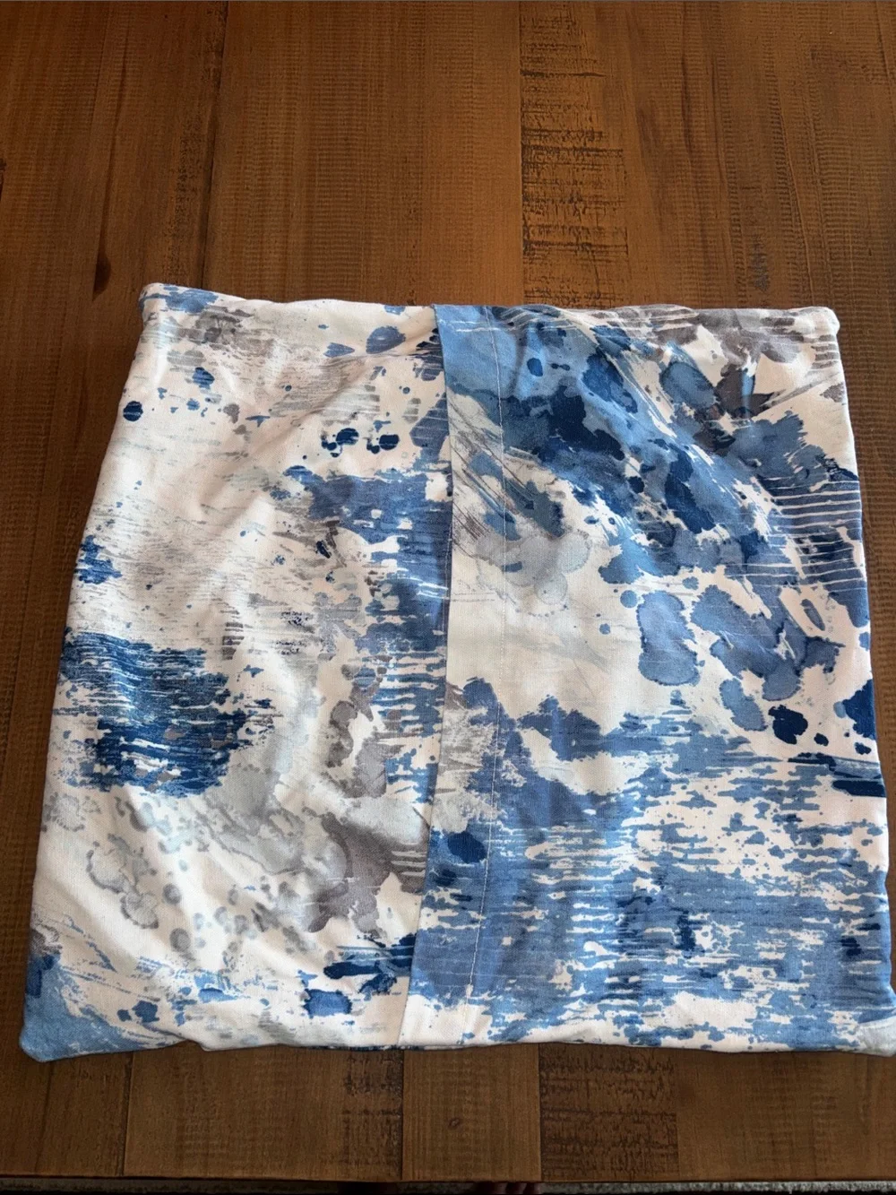 Abstract Blue & White Canvas Pillow cover Tan Leather Corners tie dye 17 x 17